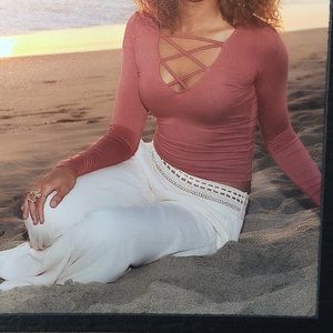 Women’s Long Sleeve Caged Neckline Jersey Knit Top